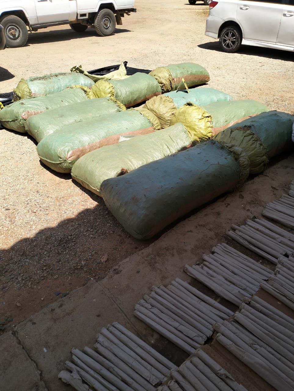 Sacks and rolls of bhang nabbed at Voi by police. Image/X/DCI